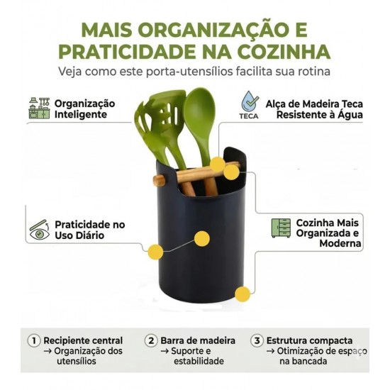 Porta Utensílios De Cozinha Multiuso Com Alça Black Eco Design